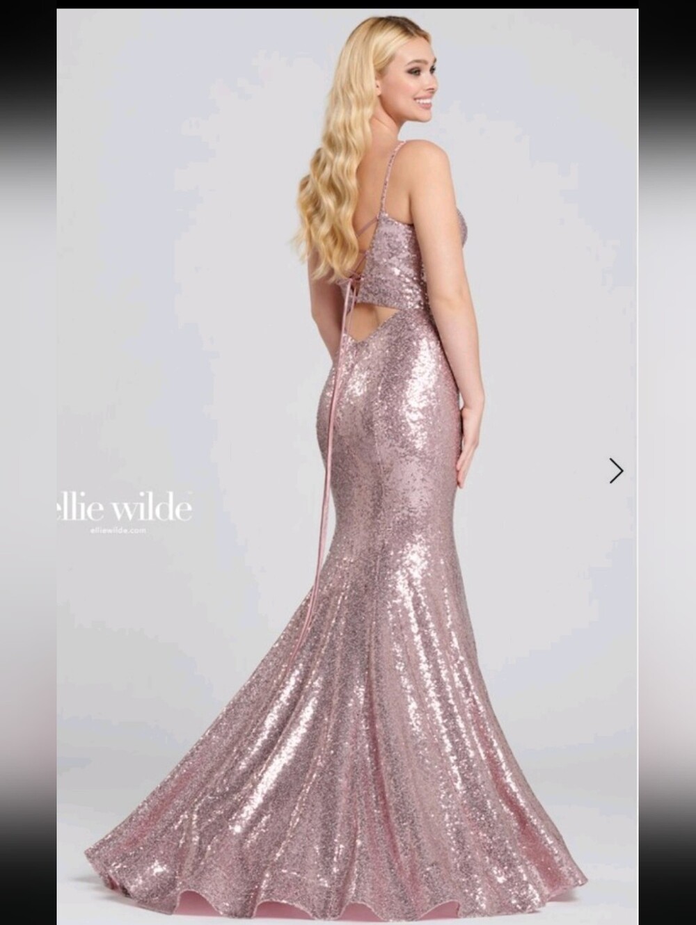 Ellie Wilde Rose Gold Sequin Gown Size 4 $375 - Picture 2 of 6